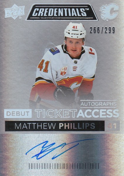 AUTO RC karta MATTHEW PHILLIPS 21-22 Credentials Debut Ticket Access /299